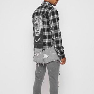 Maniere De Voir Paint Splatter Check & Denim Shirt- Black Size Medium